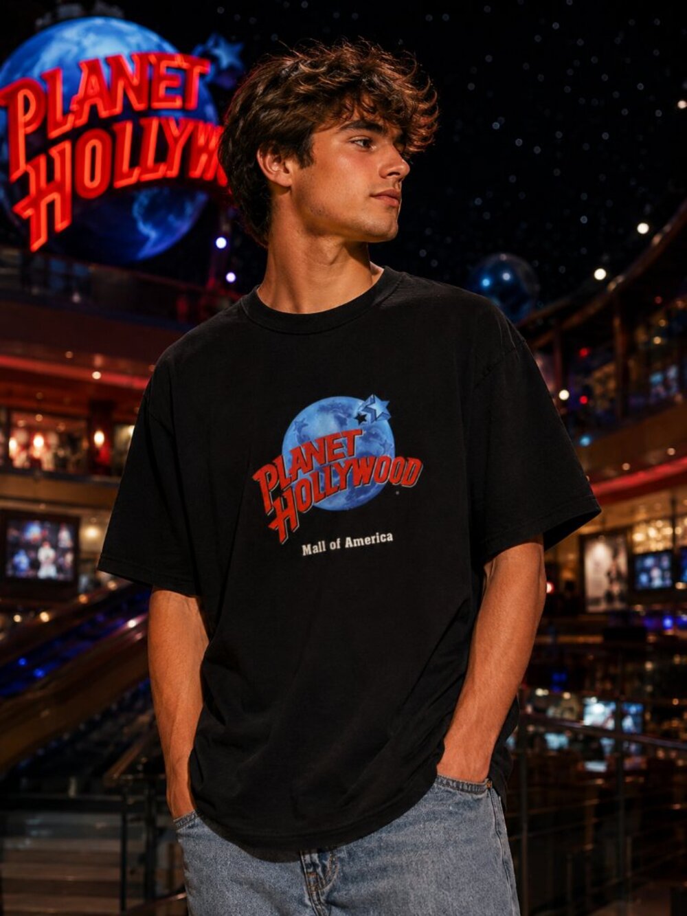 Vintage 90s Planet Hollywood Mall of America T Shirt Mens XL Black Single Stitch
